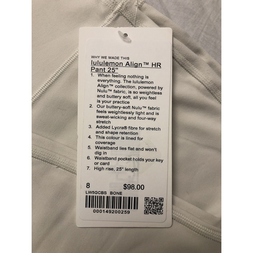 Lululemon Align HR Womens Legging 25” Color Bone White Size 8 $98 New w/tag - Picture 6 of 6